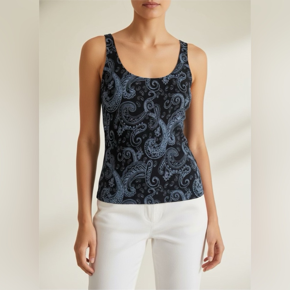 Vintage Alex Evening Top Women Large Black Sparkly Paisley Tank‎ Camisole Whimsy